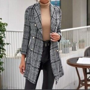 Women's Black and White Tweed Coat